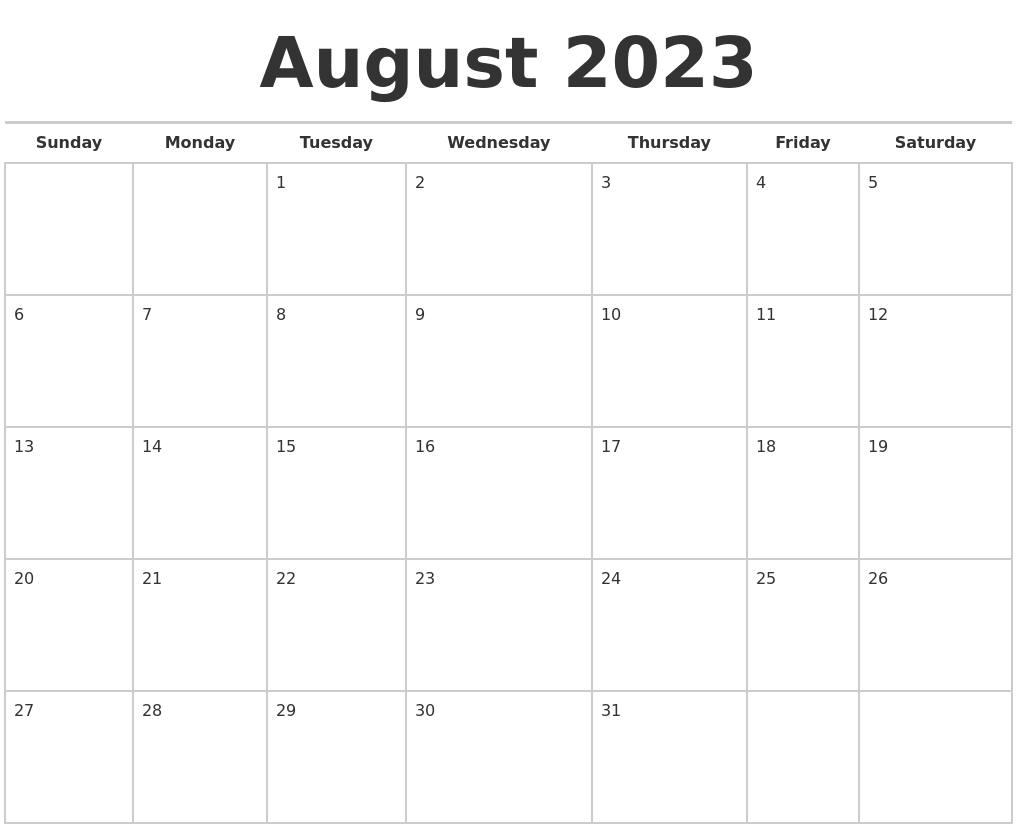 August 2023 Calendars Free