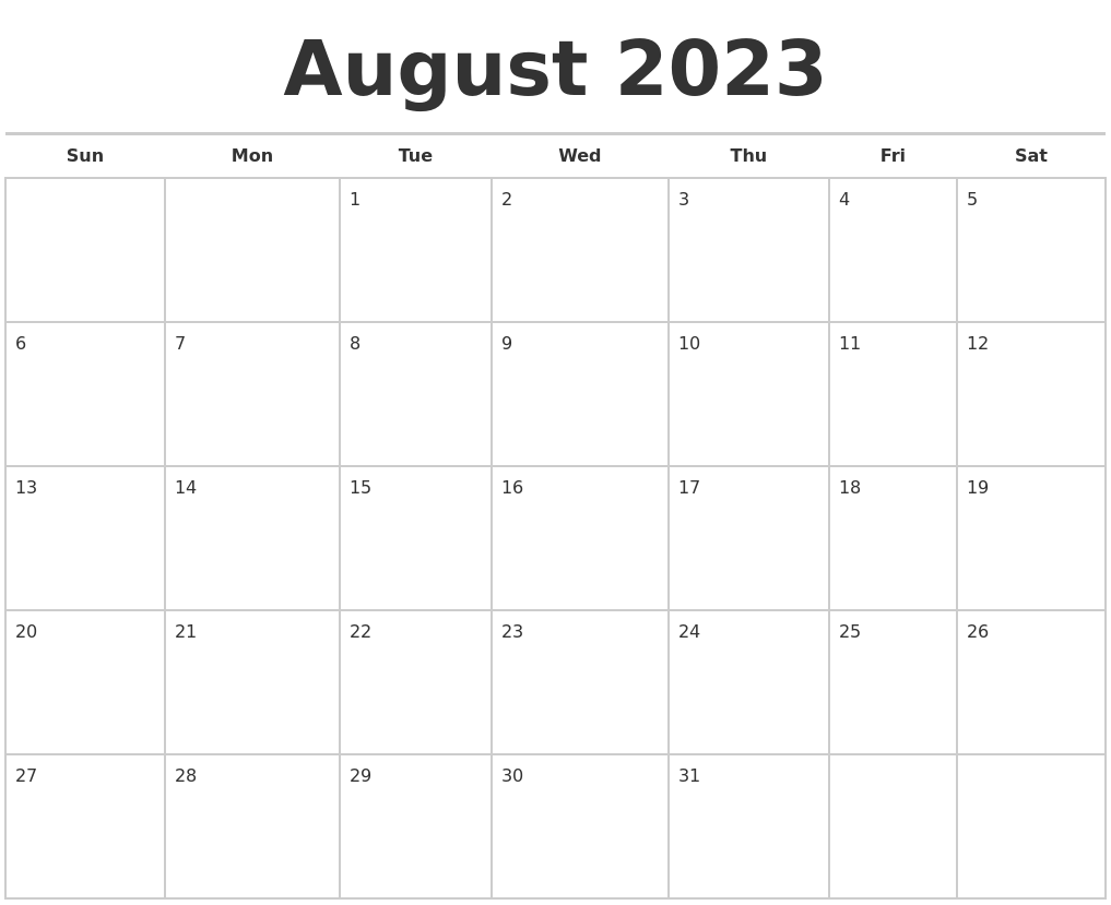 August 2023 Calendars Free