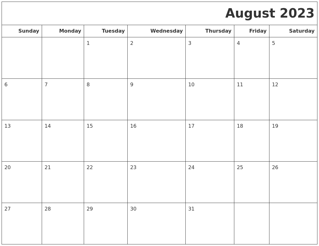 August 2023 Calendars To Print