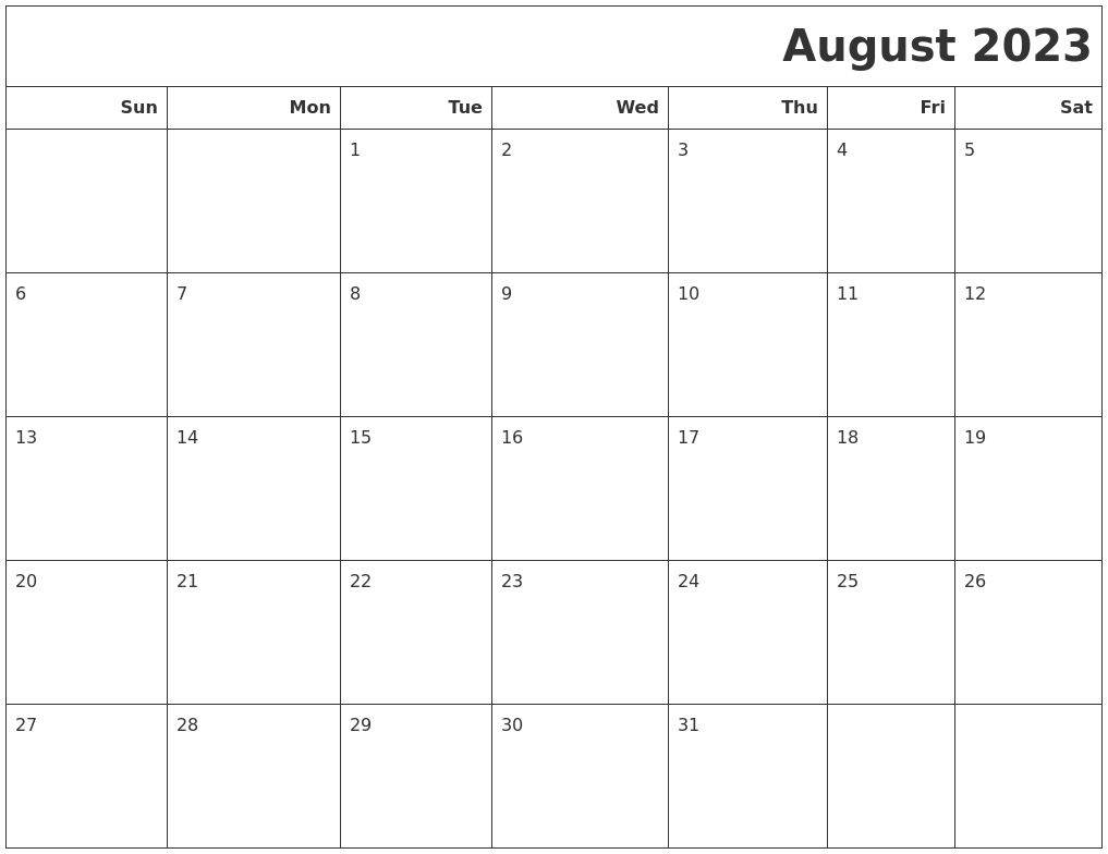 August 2023 Calendars To Print