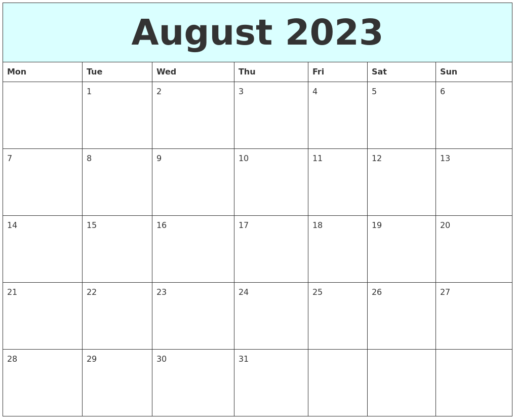 August 2023 Free Calendar