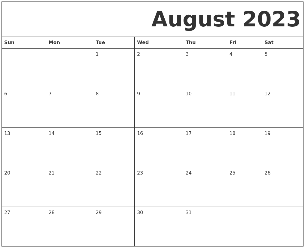 August 2023 Free Printable Calendar