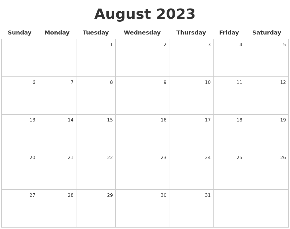 August 2023 Make A Calendar