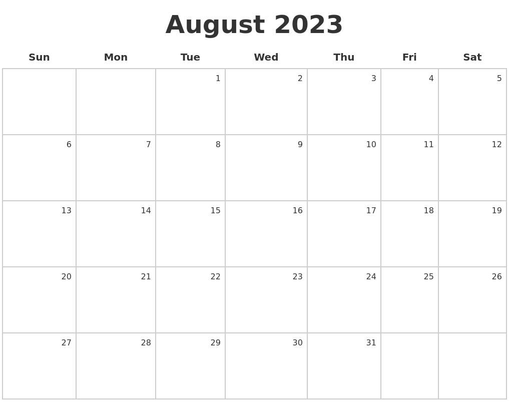 August 2023 Make A Calendar