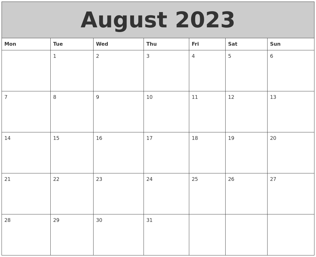 August 2023 My Calendar