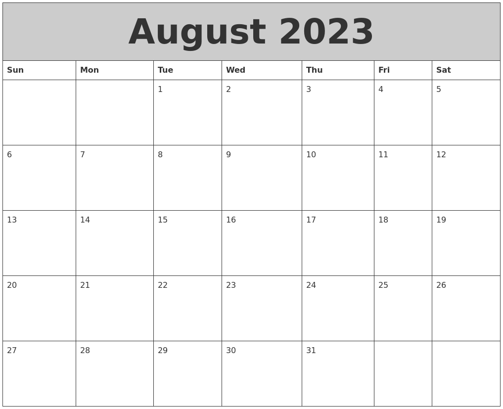 August 2023 My Calendar