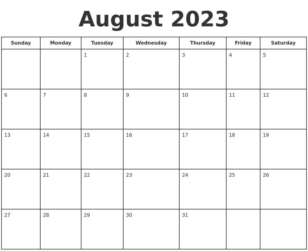 August 2023 Print A Calendar