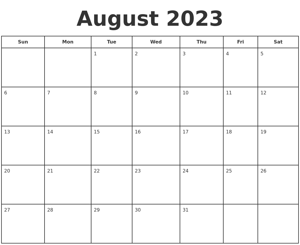 August 2023 Print A Calendar