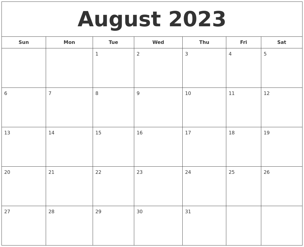 August 2023 Printable Calendar