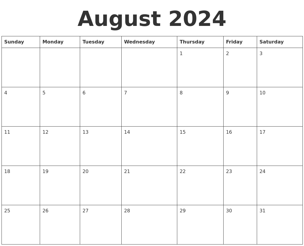 August 2024 Blank Calendar Template