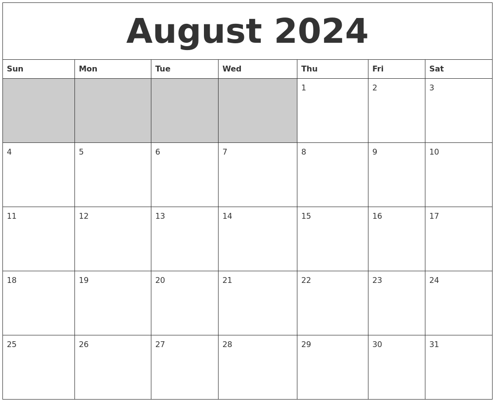 August 2024 Blank Printable Calendar