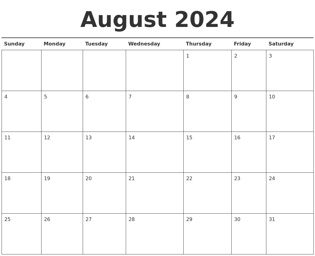 August 2024 Calendar Printable