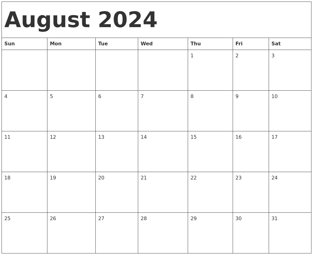 August 2024 Calendar Template