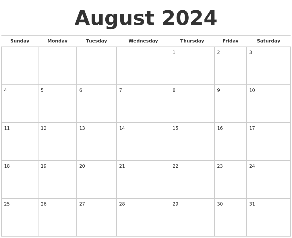 August 2024 Calendars Free