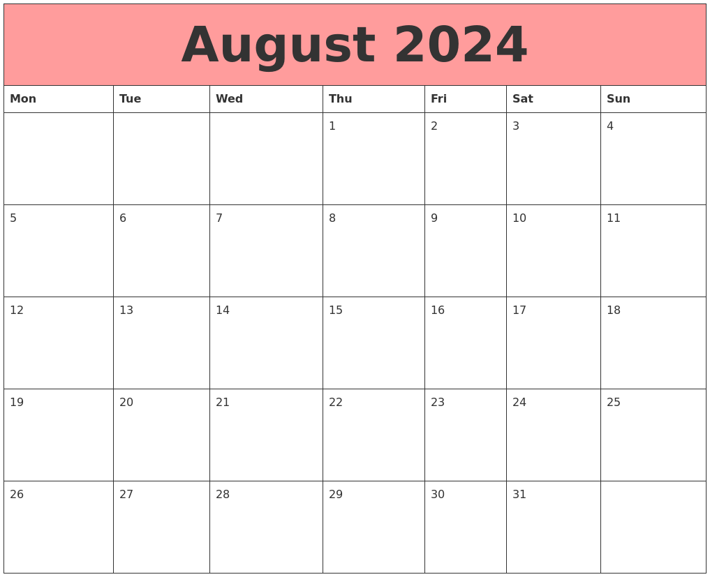 August 2024 Calendars That Work