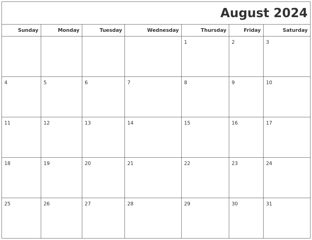 August 2024 Calendars To Print