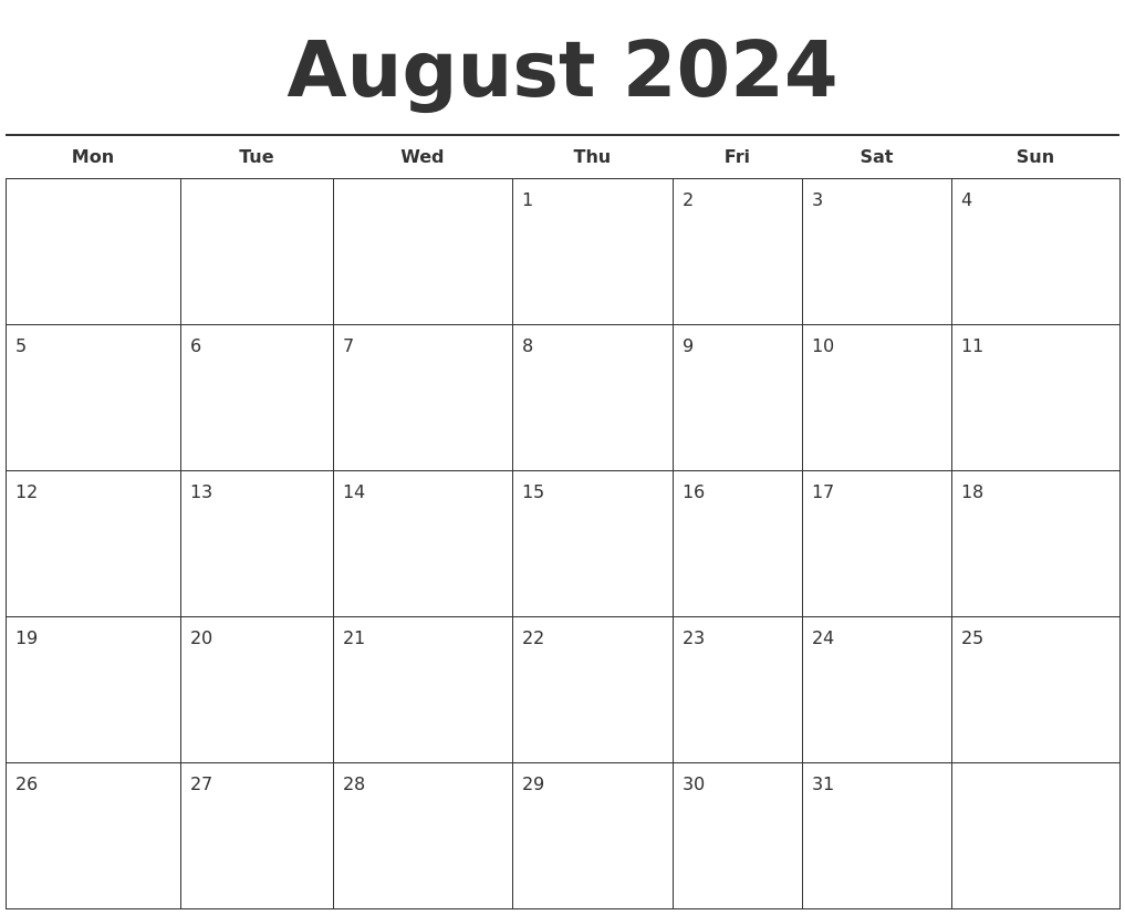 August 2024 Free Calendar Template