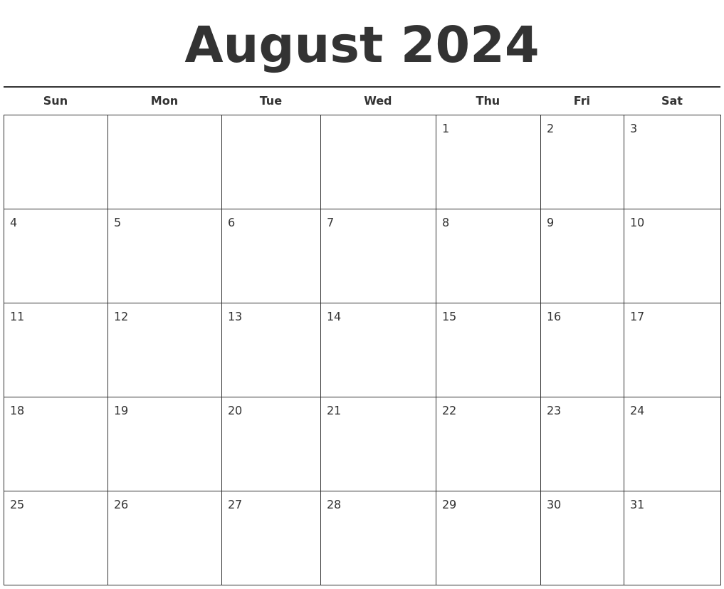 August 2024 Free Calendar Template