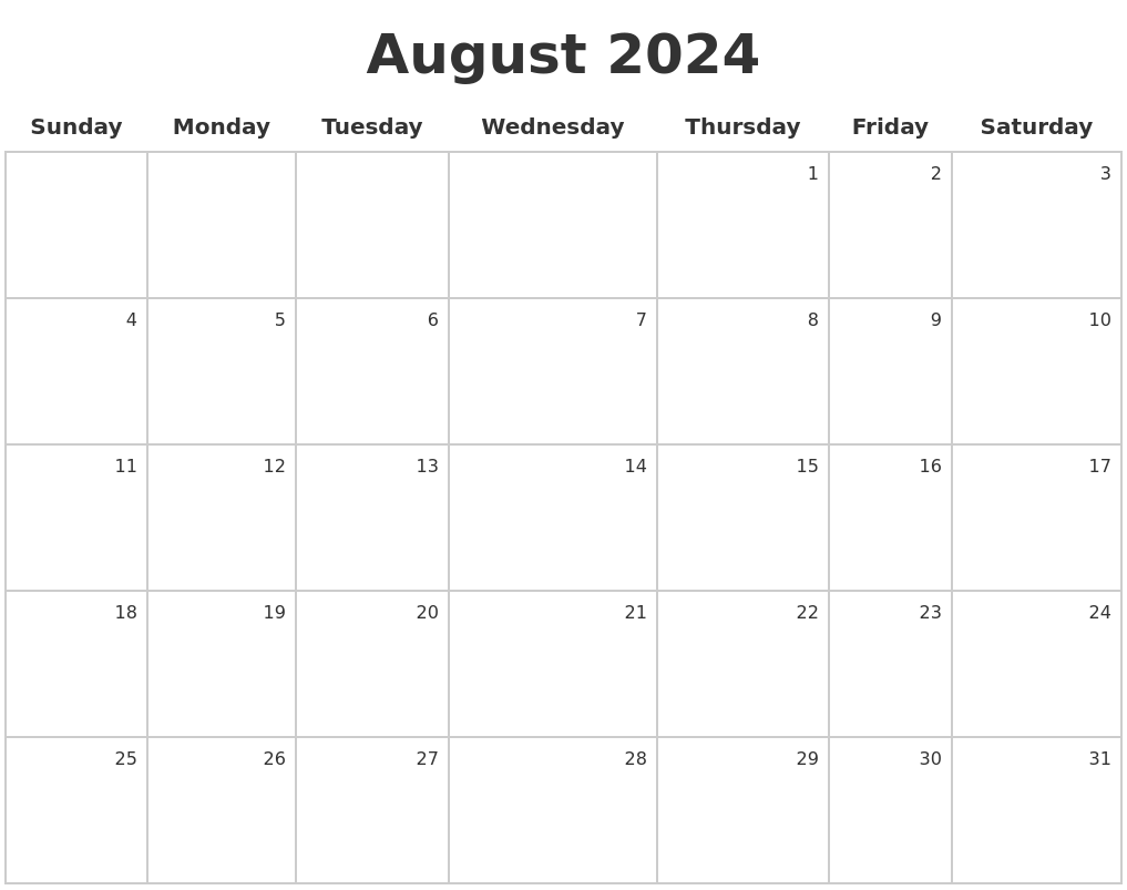 August 2024 Make A Calendar