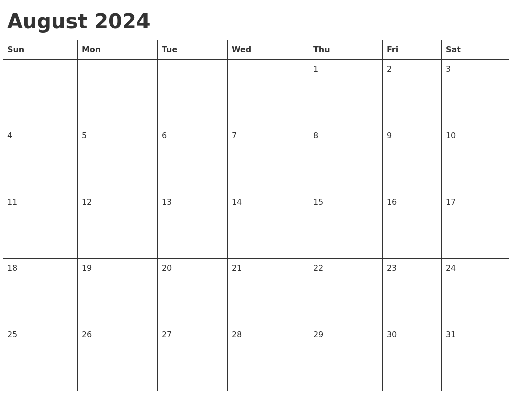 August 2024 Month Calendar