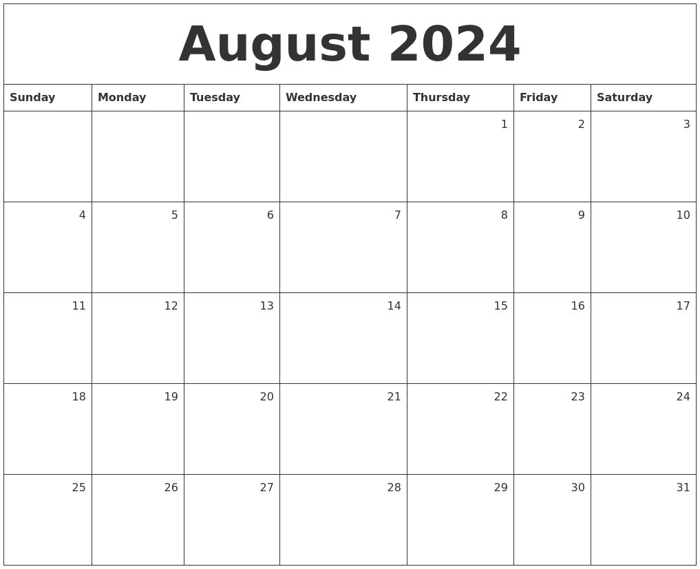 August 2024 Monthly Calendar