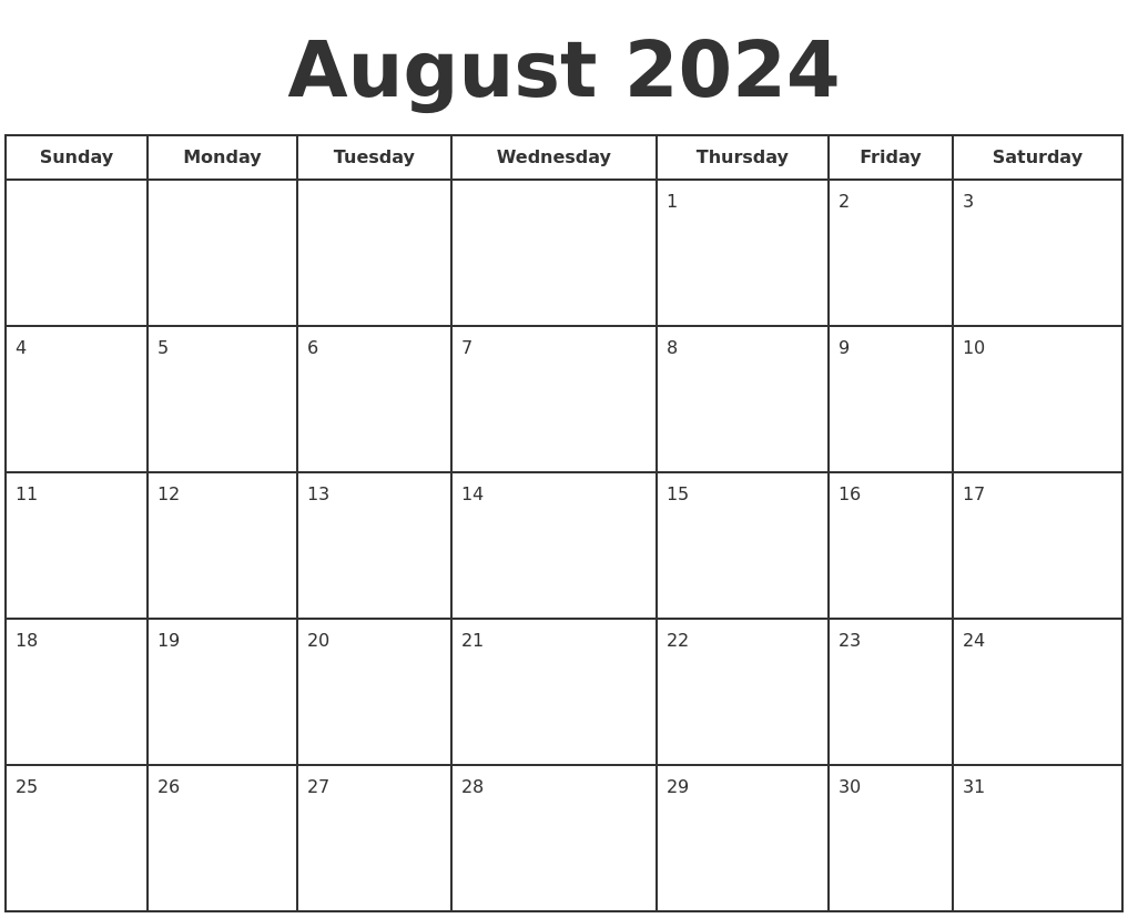 August 2024 Print A Calendar