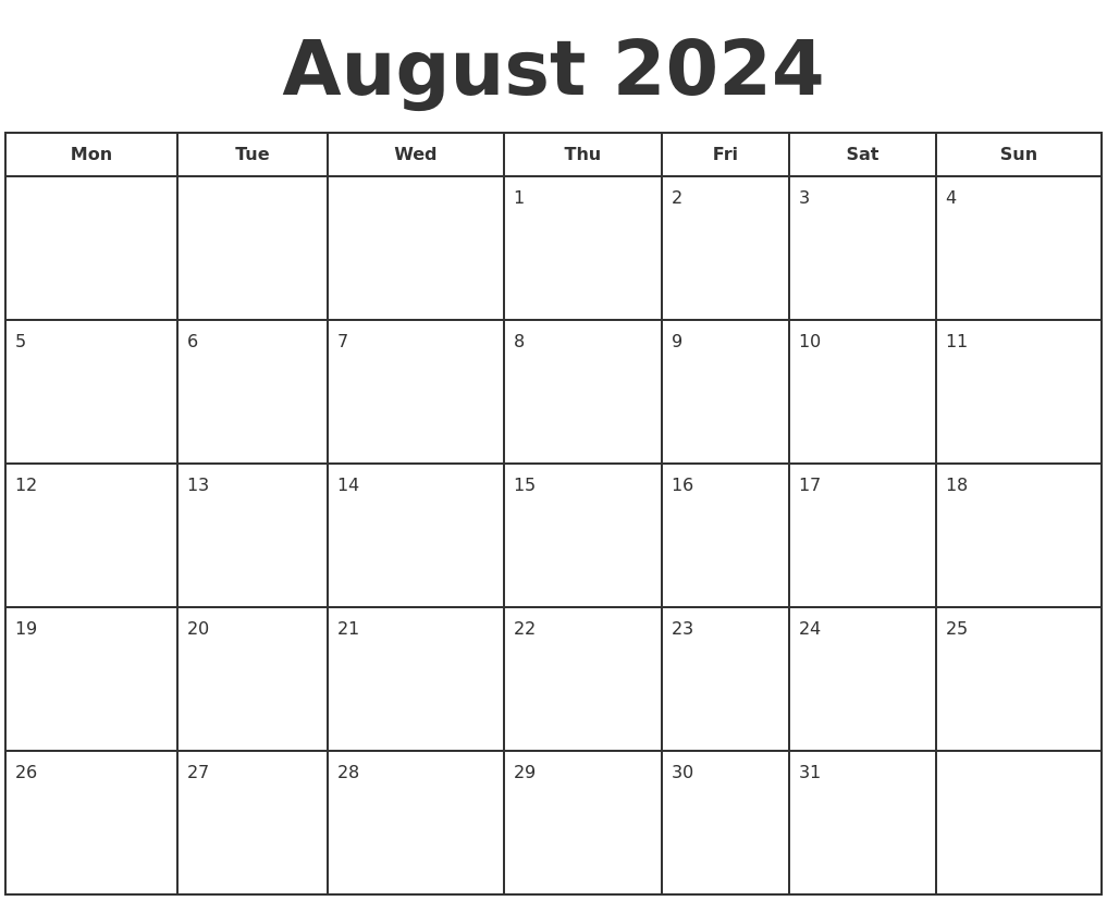 August 2024 Print A Calendar