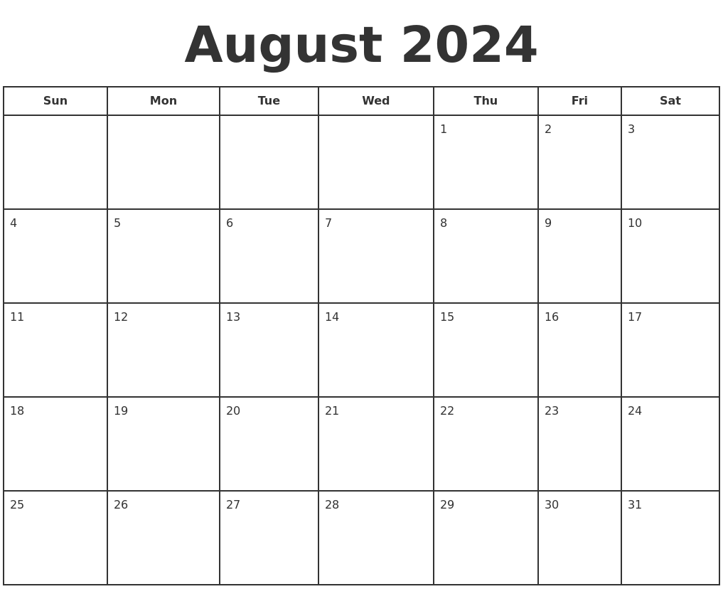 August 2024 Print A Calendar