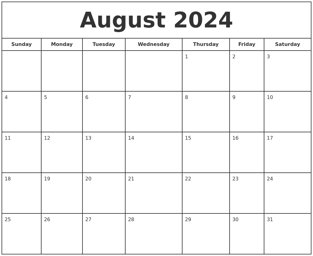 August 2024 Print Free Calendar