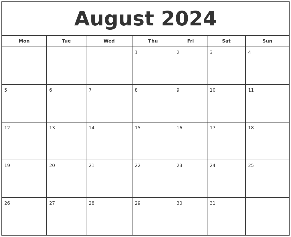 August 2024 Print Free Calendar