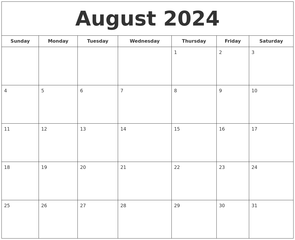 August 2024 Printable Calendar