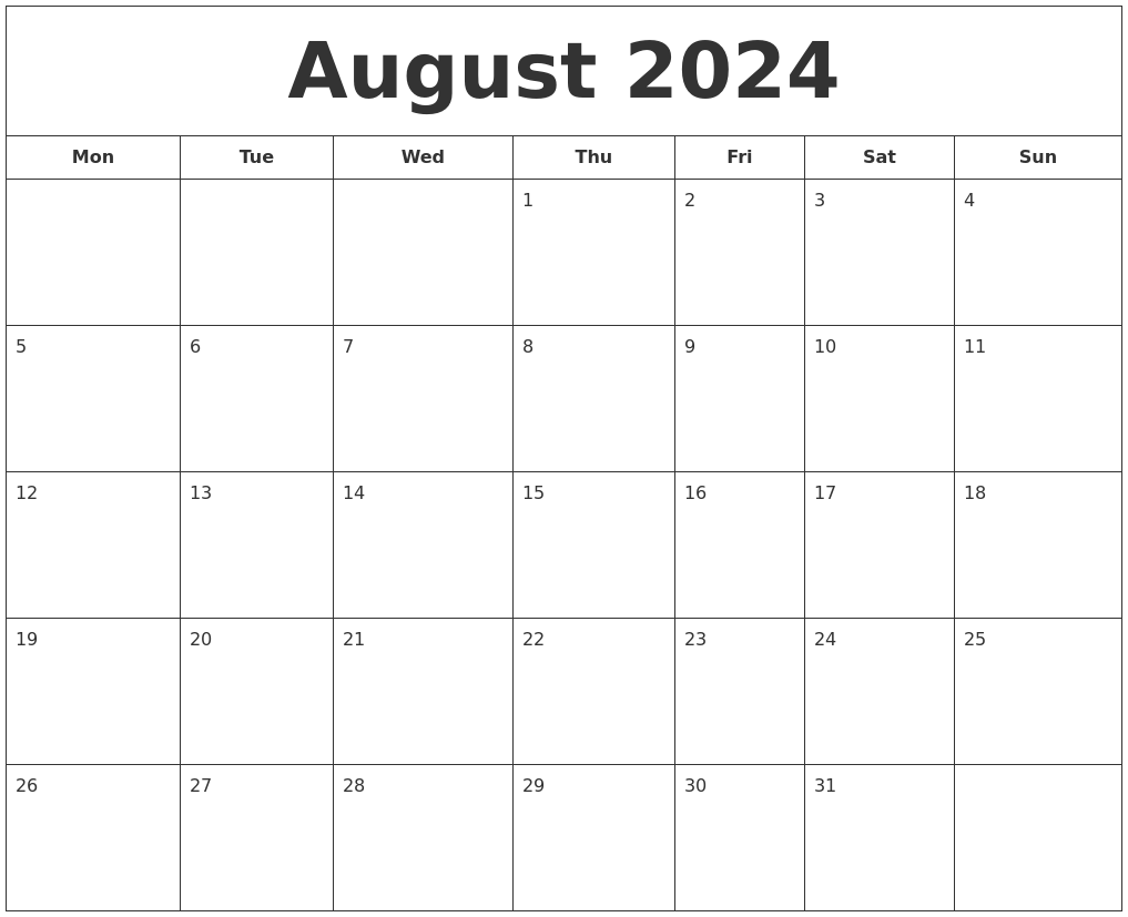 August 2024 Printable Calendar