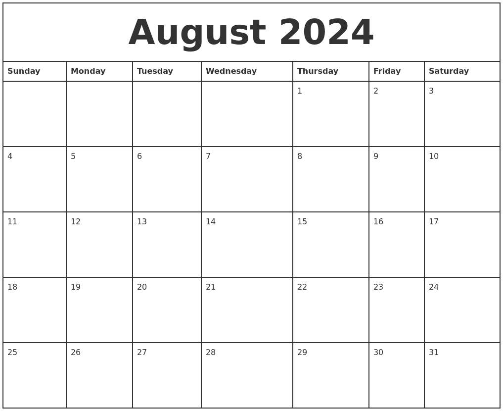 August 2024 Printable Monthly Calendar