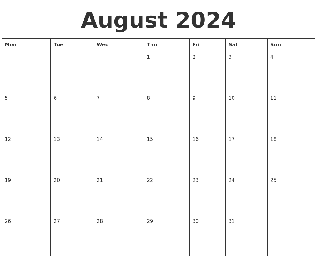 August 2024 Printable Monthly Calendar