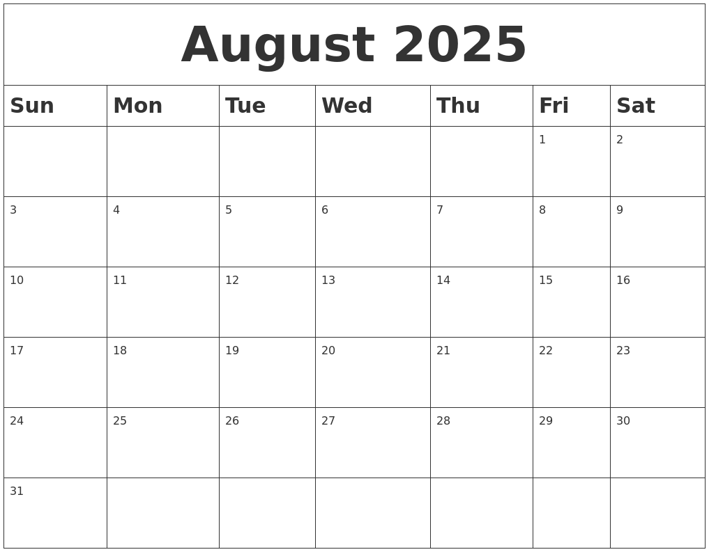August 2025 Blank Calendar