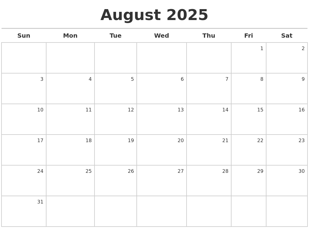 August 2025 Calendar Maker