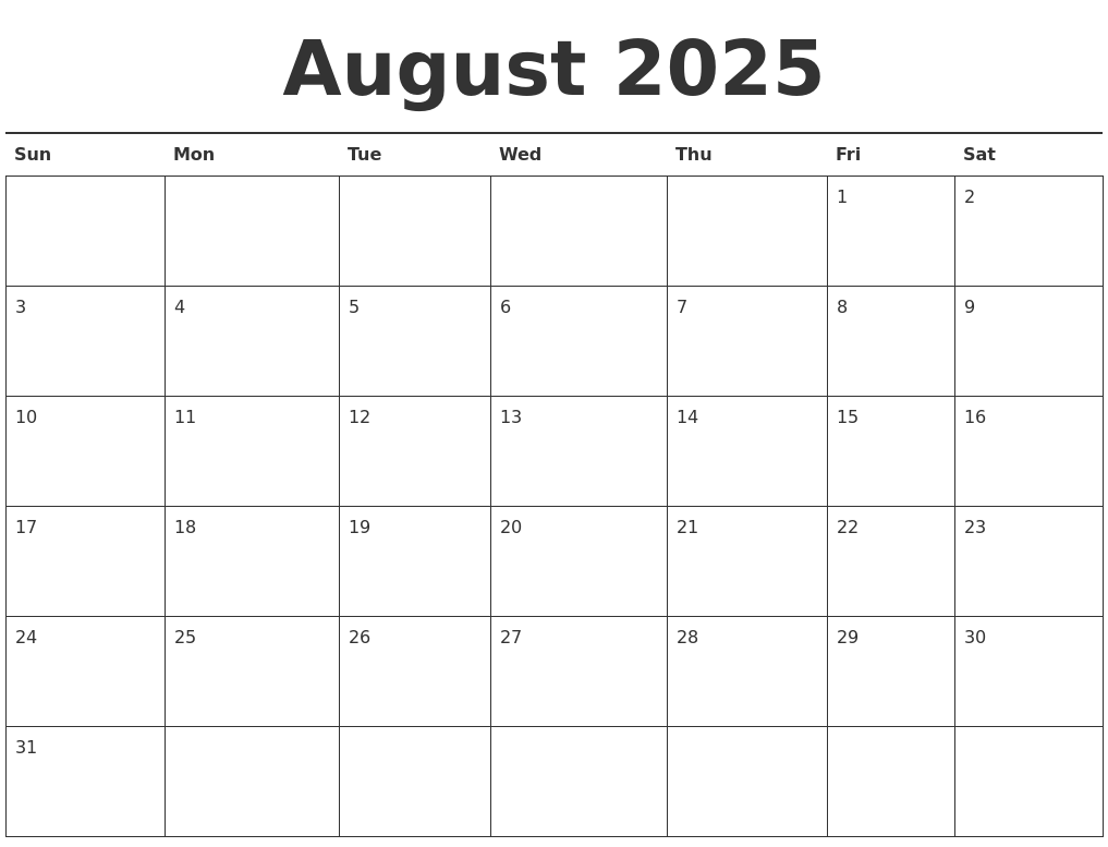 Printable Calendar September 2025 To August 2025