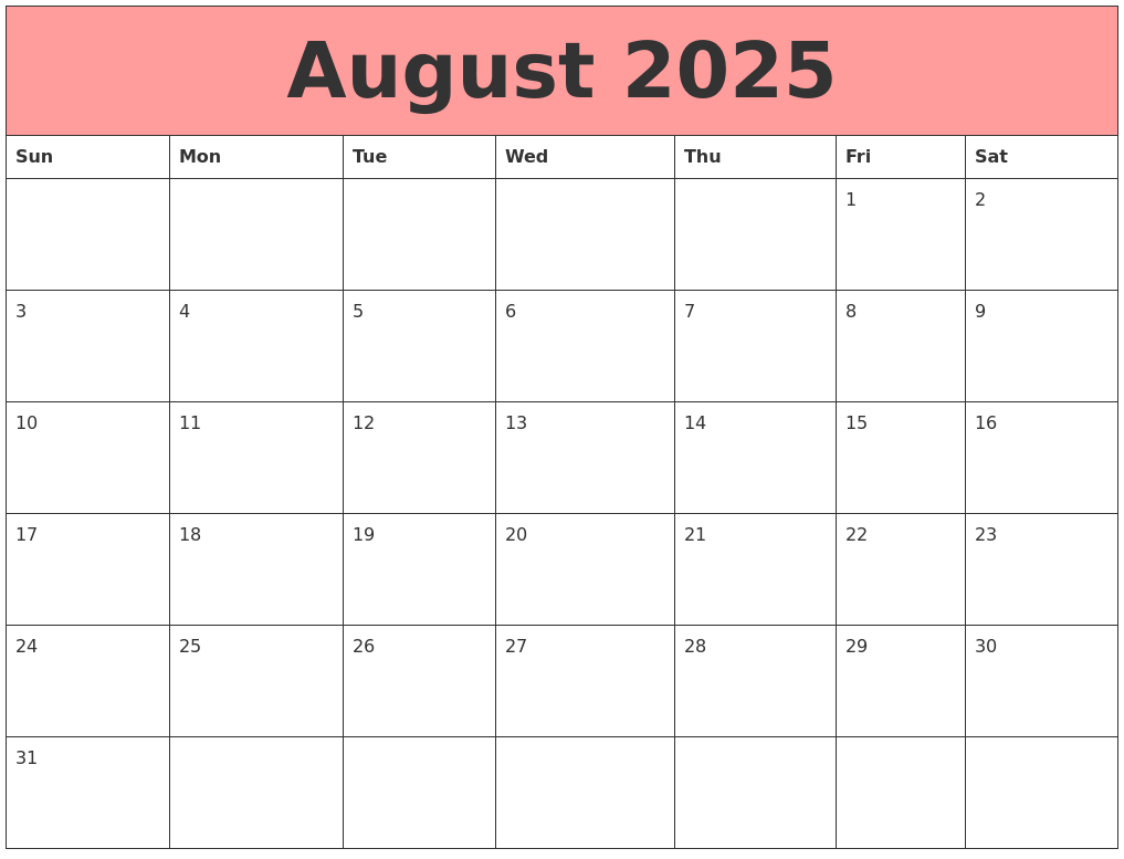 August 2025 Calendars That Work