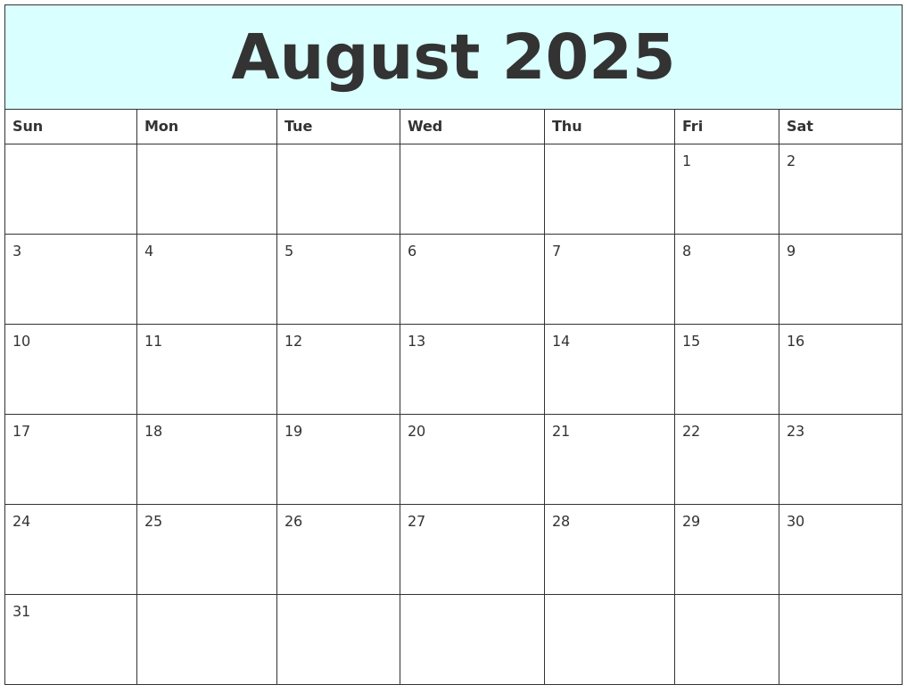 August 2025 Free Calendar