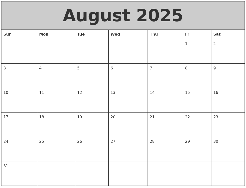 August 2025 My Calendar