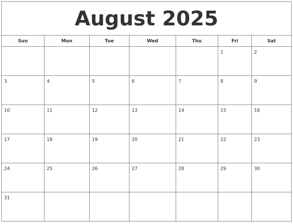 August 2025 Printable Calendar