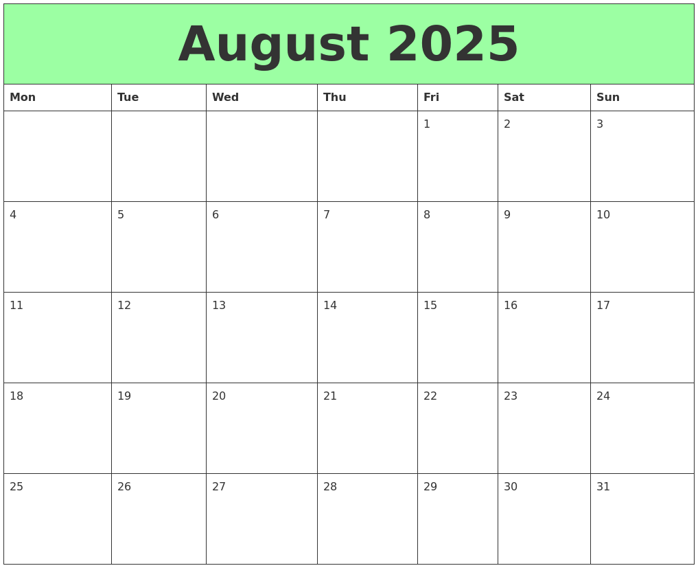 August 2025 Schedule