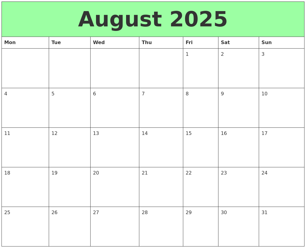 August 2025 Printable Calendars