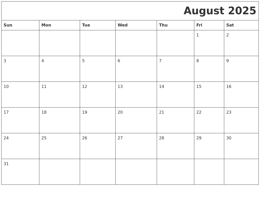 August 2025 Printable Calender