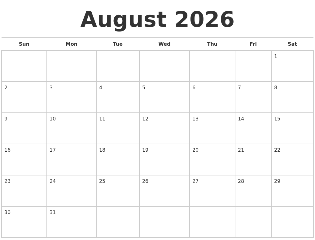 august 2026 calendars free