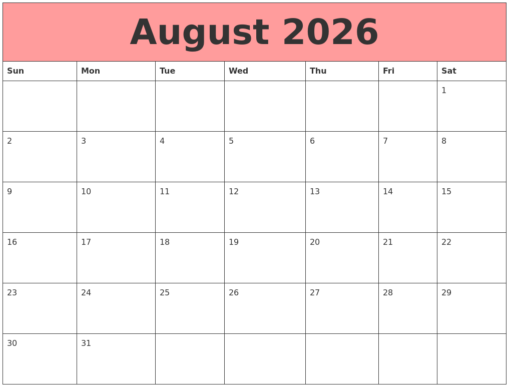 August 2026 Calendars That Work