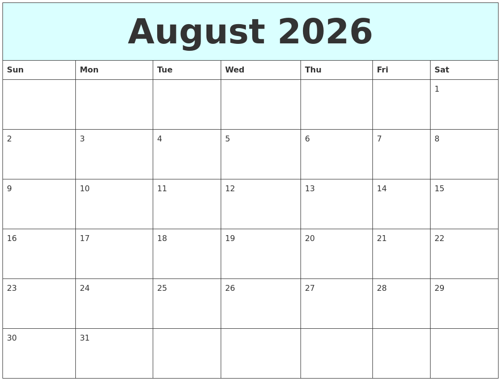 august 2026 free calendar