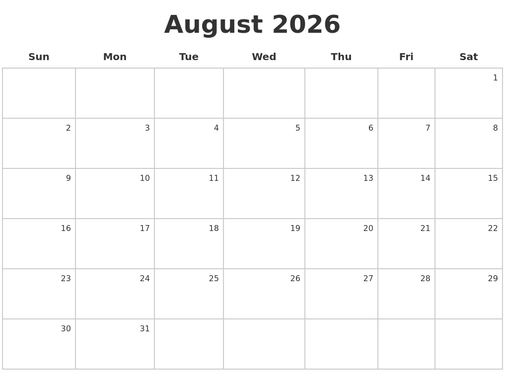 August 2026 Make A Calendar