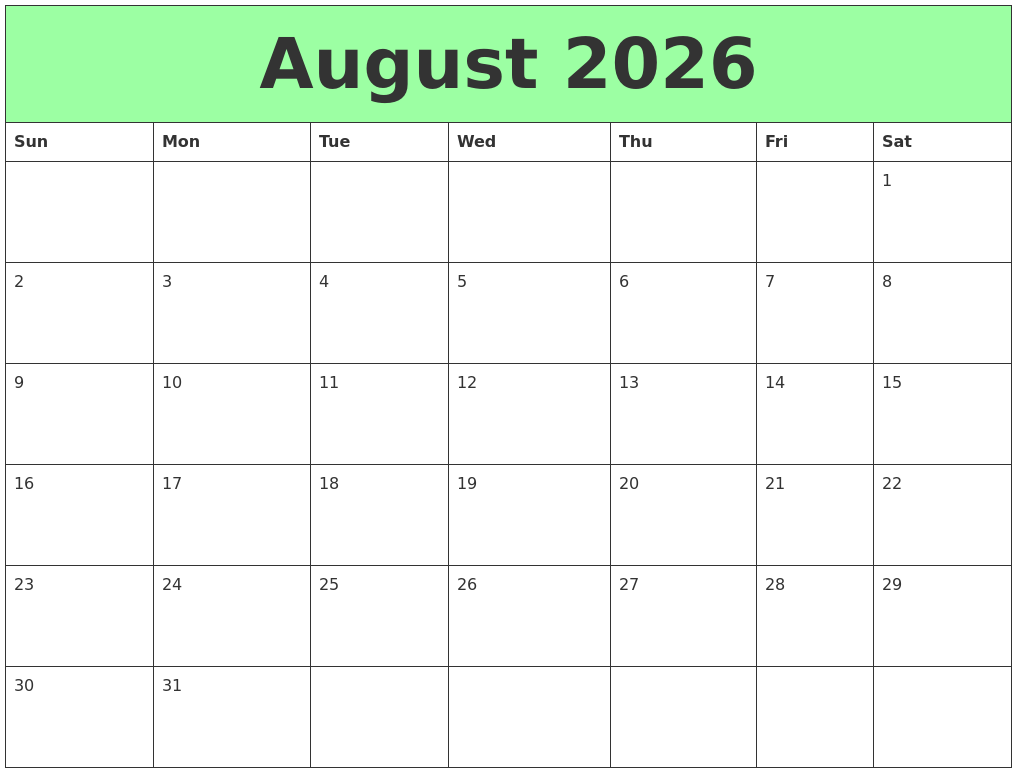 August 2026 Printable Calendars