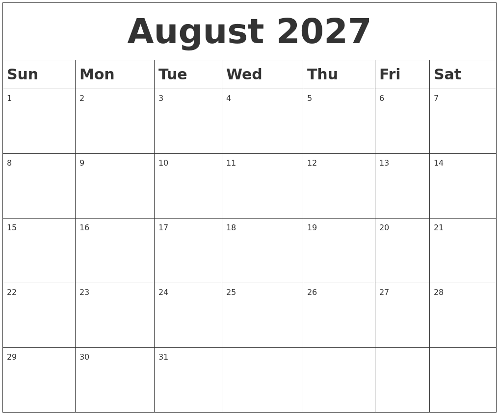 August 2027 Blank Calendar